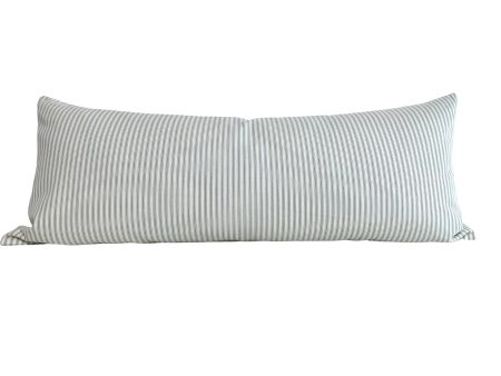 30% off  Grey Classic Ticking Stripe Lumbar Pillow Cover - 14x48 Extra Long Lumbar Bed Pillow Sale