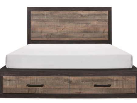 Miter King Platform Bed with Footboard Storage in Rustin Mahogany & Dark Ebony 1762K-1EK* Cheap