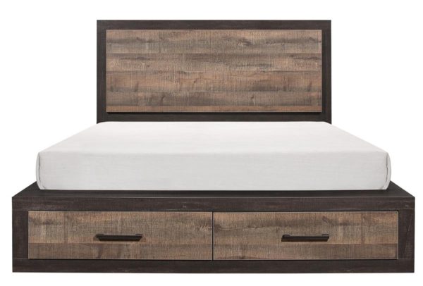 Miter King Platform Bed with Footboard Storage in Rustin Mahogany & Dark Ebony 1762K-1EK* Cheap