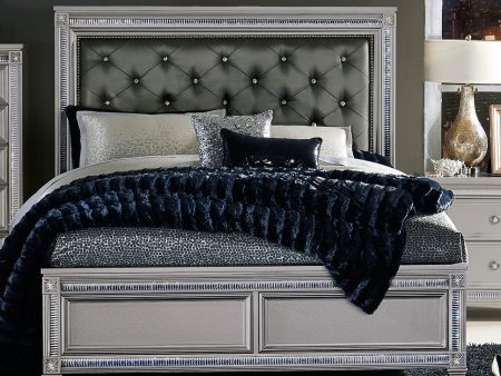 Bevelle Queen Upholstered Panel Bed in Silver 1958-1 Fashion