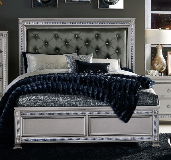 Bevelle Queen Upholstered Panel Bed in Silver 1958-1 Fashion