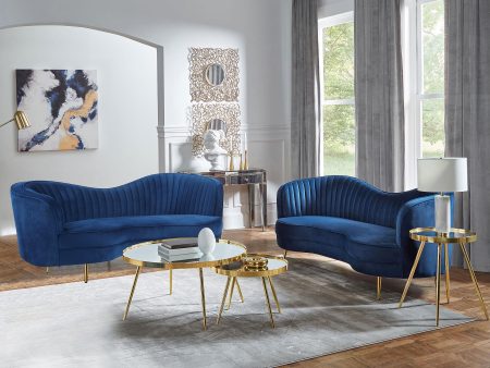 Sophia Camel Back Living Room Set Blue on Sale