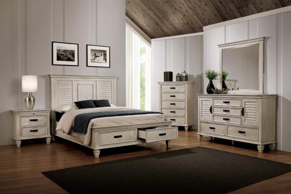 Franco 4-piece Queen Storage Bedroom Set Antique White For Sale