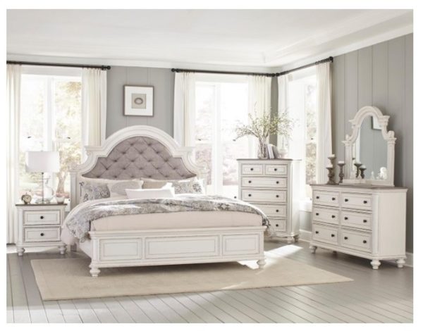 Baylesford King Upholstered Panel Bed in Antique White 1624KW-1EK* Discount