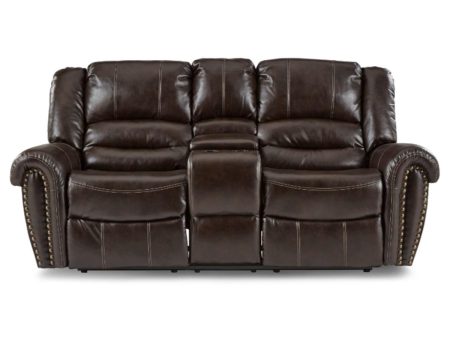 Center Hill Double Glider Reclining Loveseat w  Center Console in Dark Brown 9668BRW-2 For Cheap