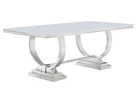 Antoine Rectangle Dining Table White and Chrome For Sale