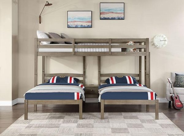 HORTENSE Triple Twin Bunk Bed, W. Gray Online Hot Sale