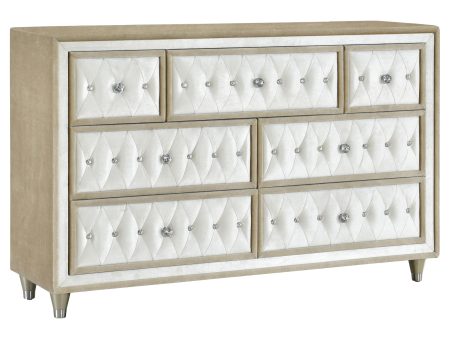 Antonella 7-drawer Upholstered Dresser Ivory and Camel on Sale