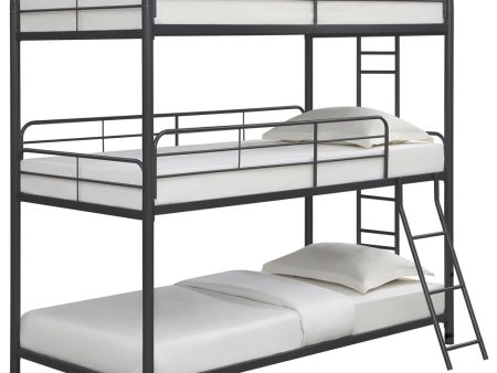 Garner Triple Twin Bunk Bed with Ladder Gunmetal Online now