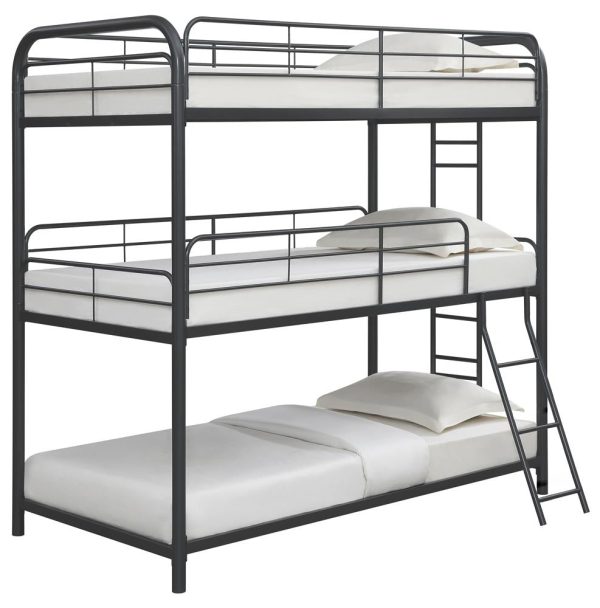 Garner Triple Twin Bunk Bed with Ladder Gunmetal Online now