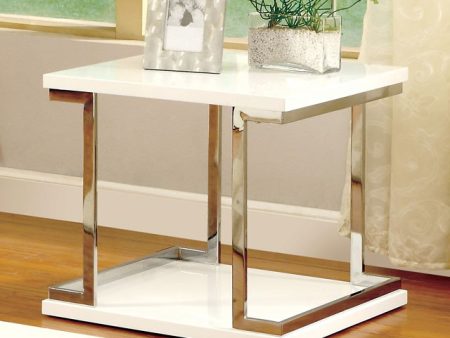 MEDA White Chrome End Table, White Sale