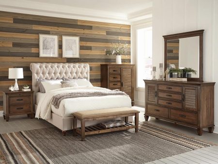 Devon 4-piece Upholstered Full Bedroom Set Beige and Burnished Oak For Sale