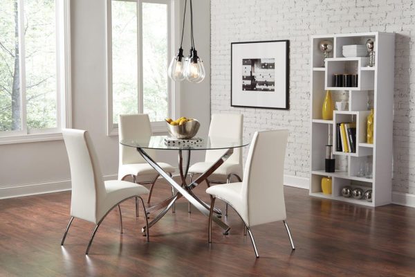 Beckham 5-piece Round Dining Set Chrome and White For Discount