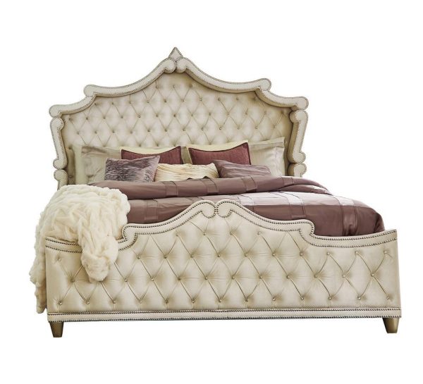 Antonella Upholstered Tufted Eastern King Bed Ivory and Camel Online Sale