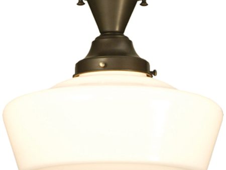 12 W Schoolhouse with Traditional Globe 1-Light Semi-Flush Mount Craftsman Brown in Opal White For Cheap