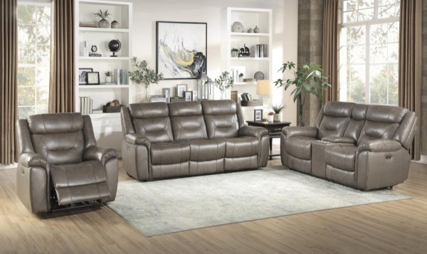 Danio Power Double Reclining Loveseat with Power Headrests in Brownish Gray 9528BRG-2PWH Online Hot Sale