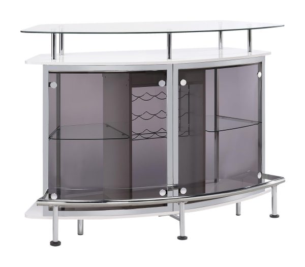 Gideon Crescent Shaped Glass Top Bar Unit with Drawer Discount