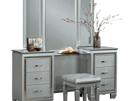 Allura Vanity Dresser with Mirror in Silver 1916-15* For Cheap