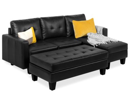 Best Choice Products Tufted Faux Leather 3-Seat L-Shape Sectional Sofa Couch Set w Chaise Lounge, Ottoman Coffee Table Bench, Black Online Sale