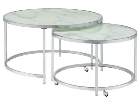 Lynn 2-piece Round Nesting Table White and Chrome For Discount