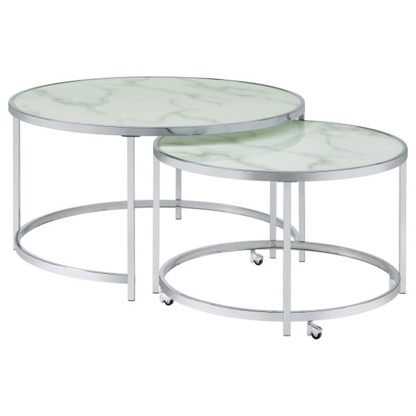 Lynn 2-piece Round Nesting Table White and Chrome For Discount