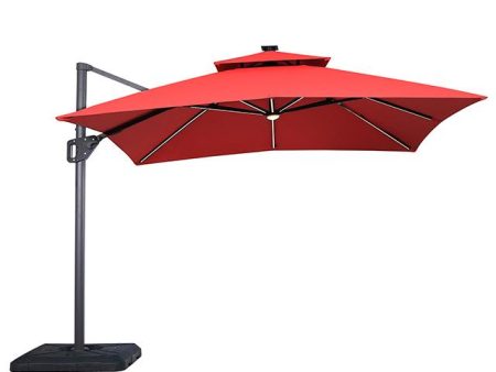 Sano 10 Ft Square Umbrella w  Double Top w  LED Light + 37  Large Base For Cheap