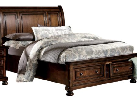 Cumberland King Sleigh Platform Bed with Footboard Storage in Brown Cherry 2159K-1EK* Supply