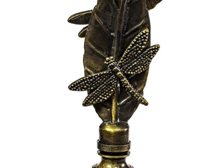 Dragonfly on Leaf Lamp Finial Antique Metal 3 h For Sale