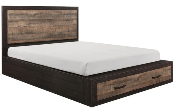 Miter King Platform Bed with Footboard Storage in Rustin Mahogany & Dark Ebony 1762K-1EK* Cheap