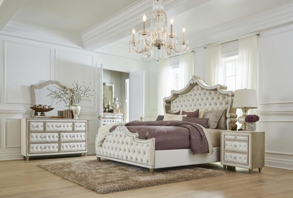 Antonella Upholstered Tufted Eastern King Bed Ivory and Camel Online Sale