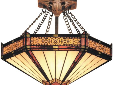 14 W Filigree Tiffany 3-Light Semi Flush Aged Bronze on Sale