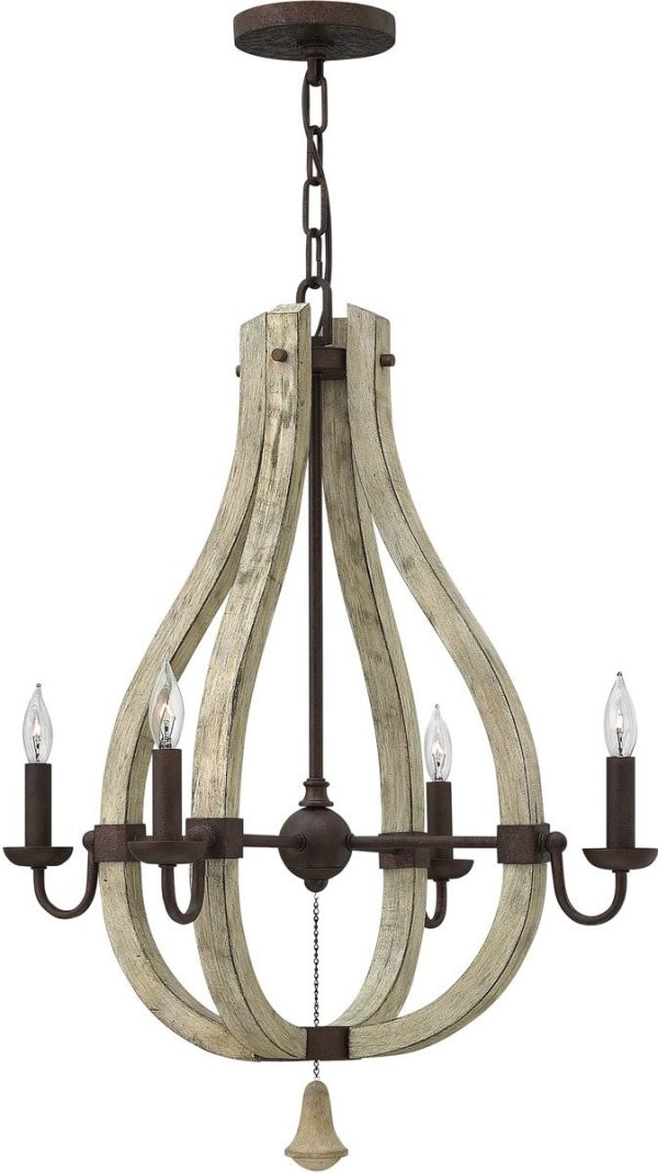 22 W Middlefield 4-Light Chandelier Iron Rust For Discount