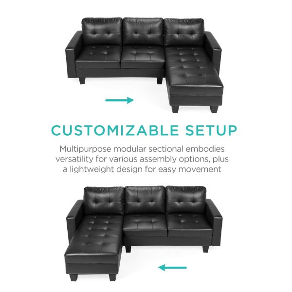 Best Choice Products Tufted Faux Leather 3-Seat L-Shape Sectional Sofa Couch Set w Chaise Lounge, Ottoman Coffee Table Bench, Black Online Sale