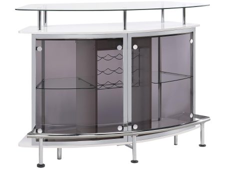 Gideon Crescent Shaped Glass Top Bar Unit with Drawer Discount