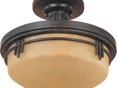 13 W Mission Ridge 2-Light Semi-Flush Warm Mahogany on Sale