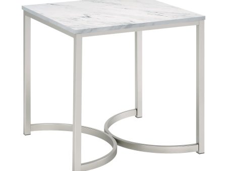 Leona Faux Marble Square End Table White and Satin Nickel For Cheap