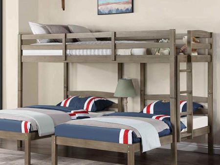 HORTENSE Triple Twin Bunk Bed, W. Gray Online Hot Sale