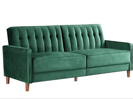 Container Furniture Direct Anastasia Mid Century Modern Velvet Tufted Convertible Sleeper Sofa, 81 , Green Online now