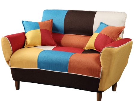 Contemporary Colorful Loveseat Foldable Split Back Upholstered Sofa Couch Sleeper Apartment Sofa Bed with 2 Free Pillows, Wood Legs (Multicolor) Online now