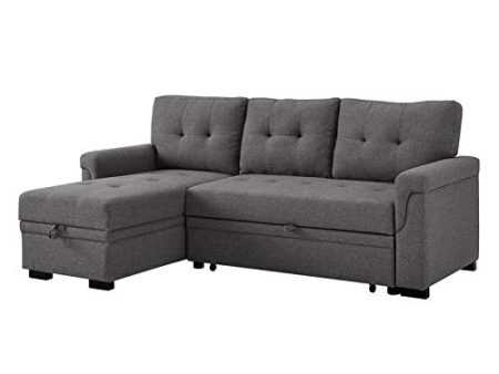 BOWERY HILL Steel Gray Linen Reversible Sectional Sleeper Sofa with Storage on Sale