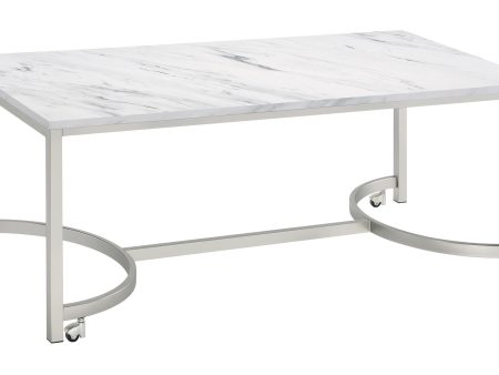 Leona Coffee Table with Casters White and Satin Nickel Online Hot Sale