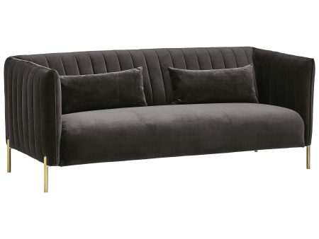 Amazon Brand – Rivet Frederick Mid-Century Channel Tufted Velvet Sofa Couch, 77.5 W, Grey Online Sale