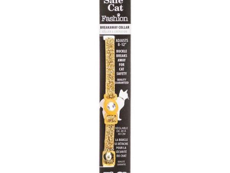 Safe Cat Jeweled Adjustable Breakaway Cat Collar - Gold Glitter For Necks 8 -12  - (3 8  Wide) by Coastal Pet Online Sale